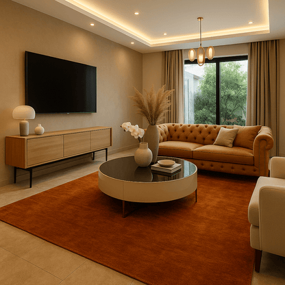 Tapis orange brûlé | Laine de luxe tissée à la main