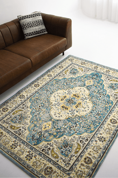 Tapis de jardin bleu roi | Persan | Série Polyfibre Cachemire